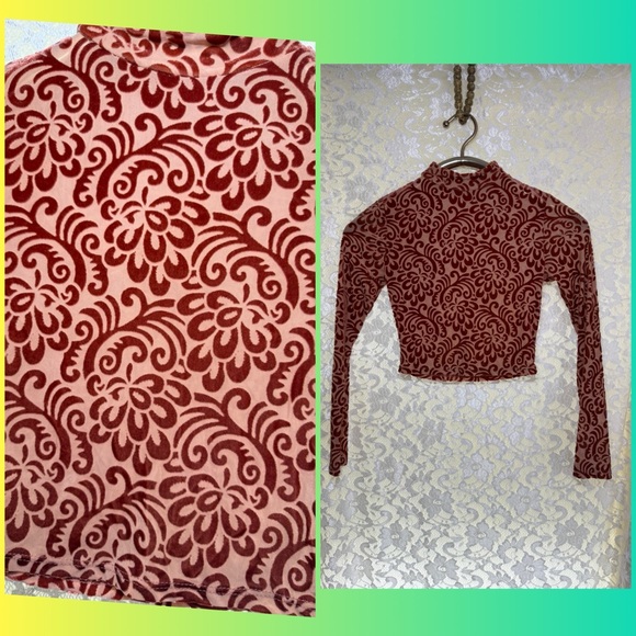 Burnout velvet long sleeve cropped top rust red orange small like new - Picture 1 of 11